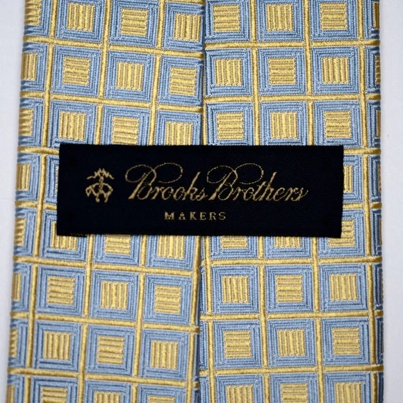 Brooks Brothers Pure Silk Gold and Blue Geometric Woven Necktie, EUC - Picture 2 of 6